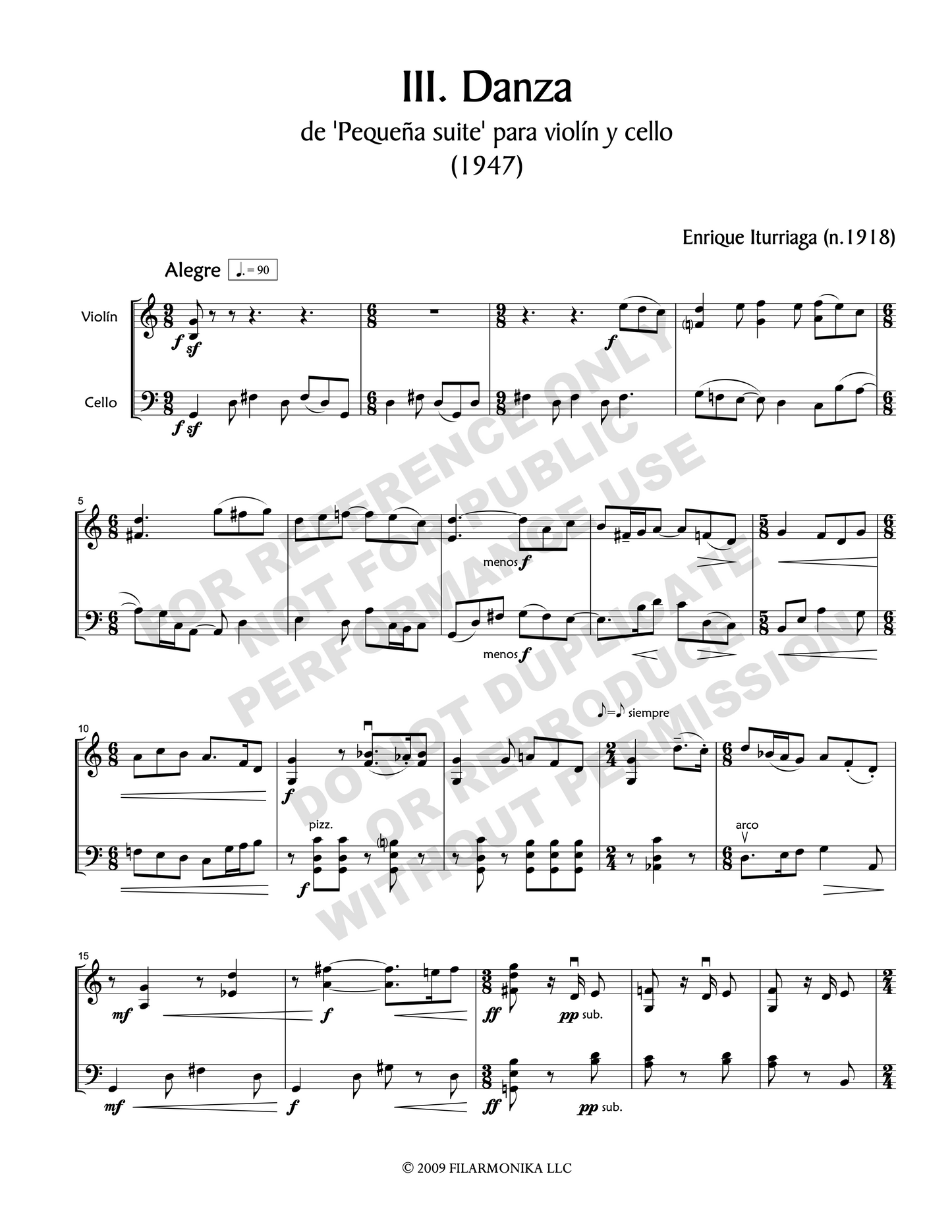 Pequeña suite, for violin and cello