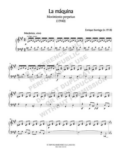 Works for piano (Pregón y danza, Tres piezas para piano, ensayos interválicos, Movimiento perpetuo)