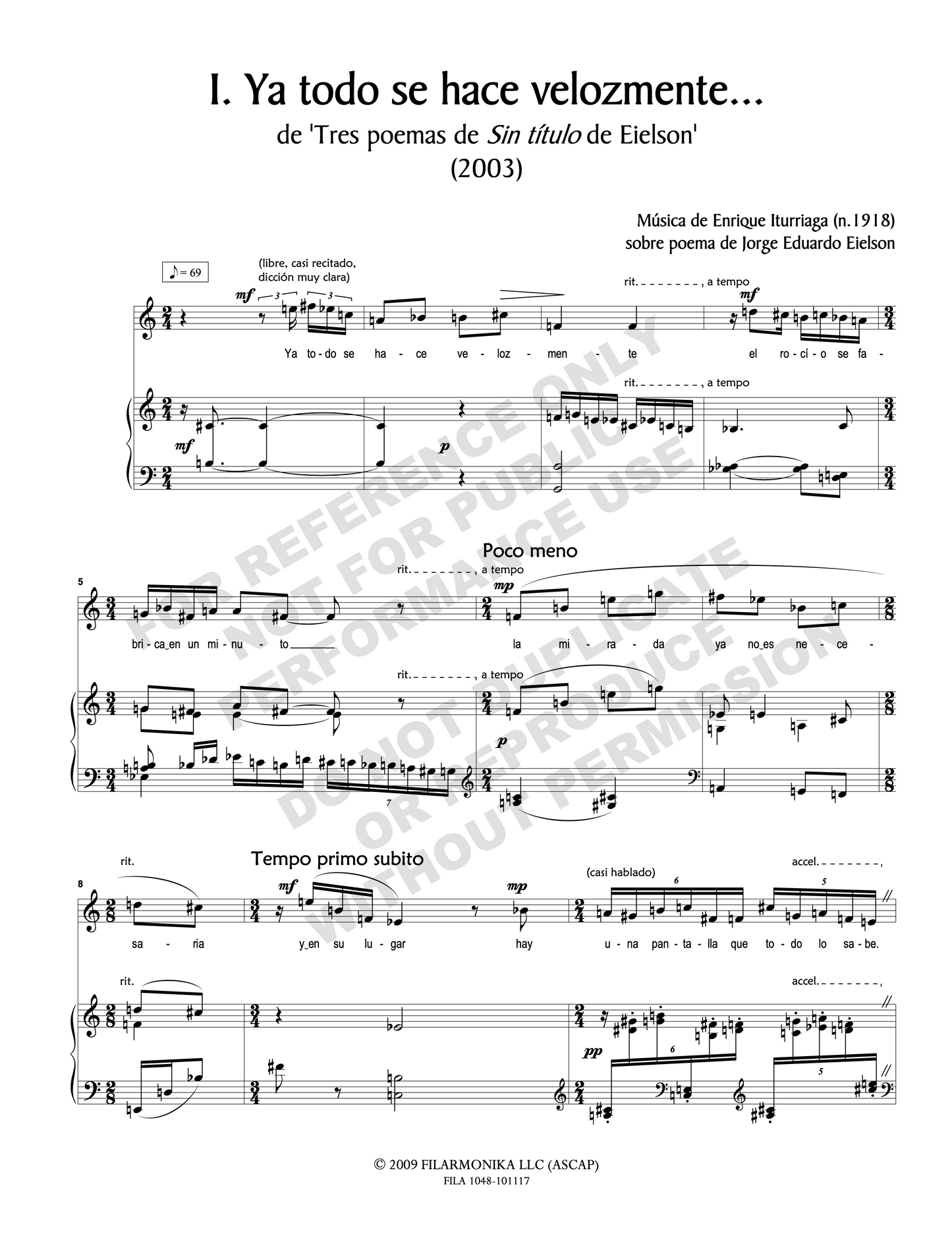 Works for voice and piano (Cuatro poemas de Javier Heraud, Dos ejercicios poéticos, Tres poemas)