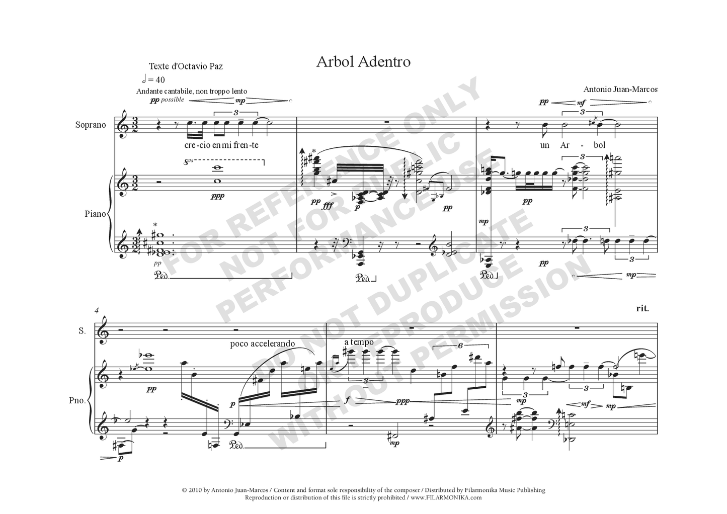 Árbol adentro, for soprano and piano
