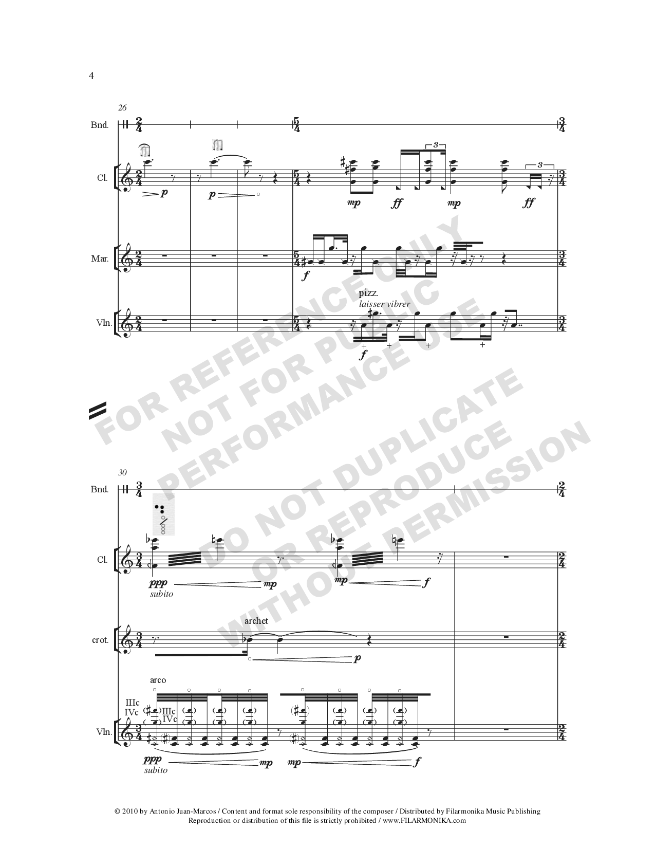 Noviembre fragmentado, for clarinet, violin, percussion, and electronics