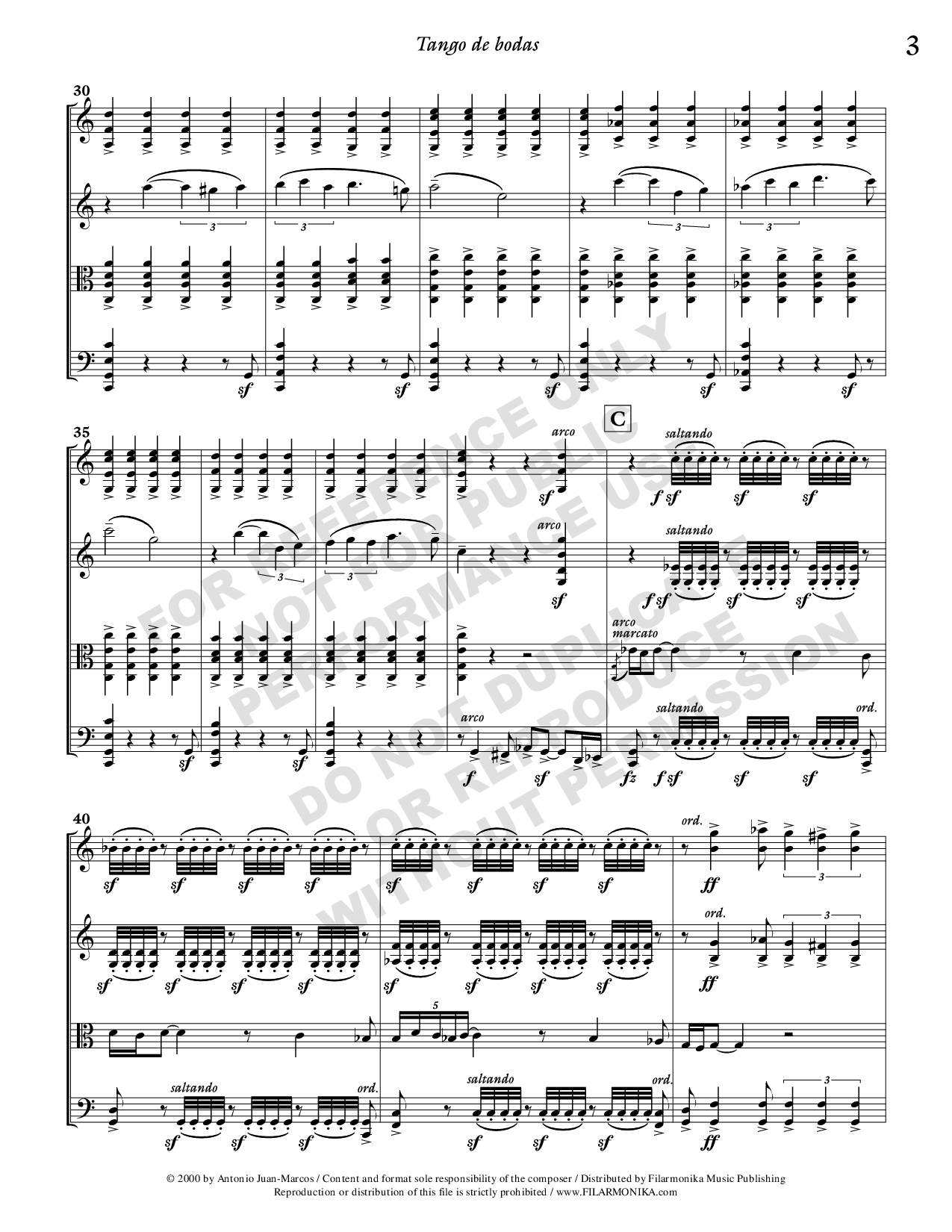 Tango de bodas, for string quartet