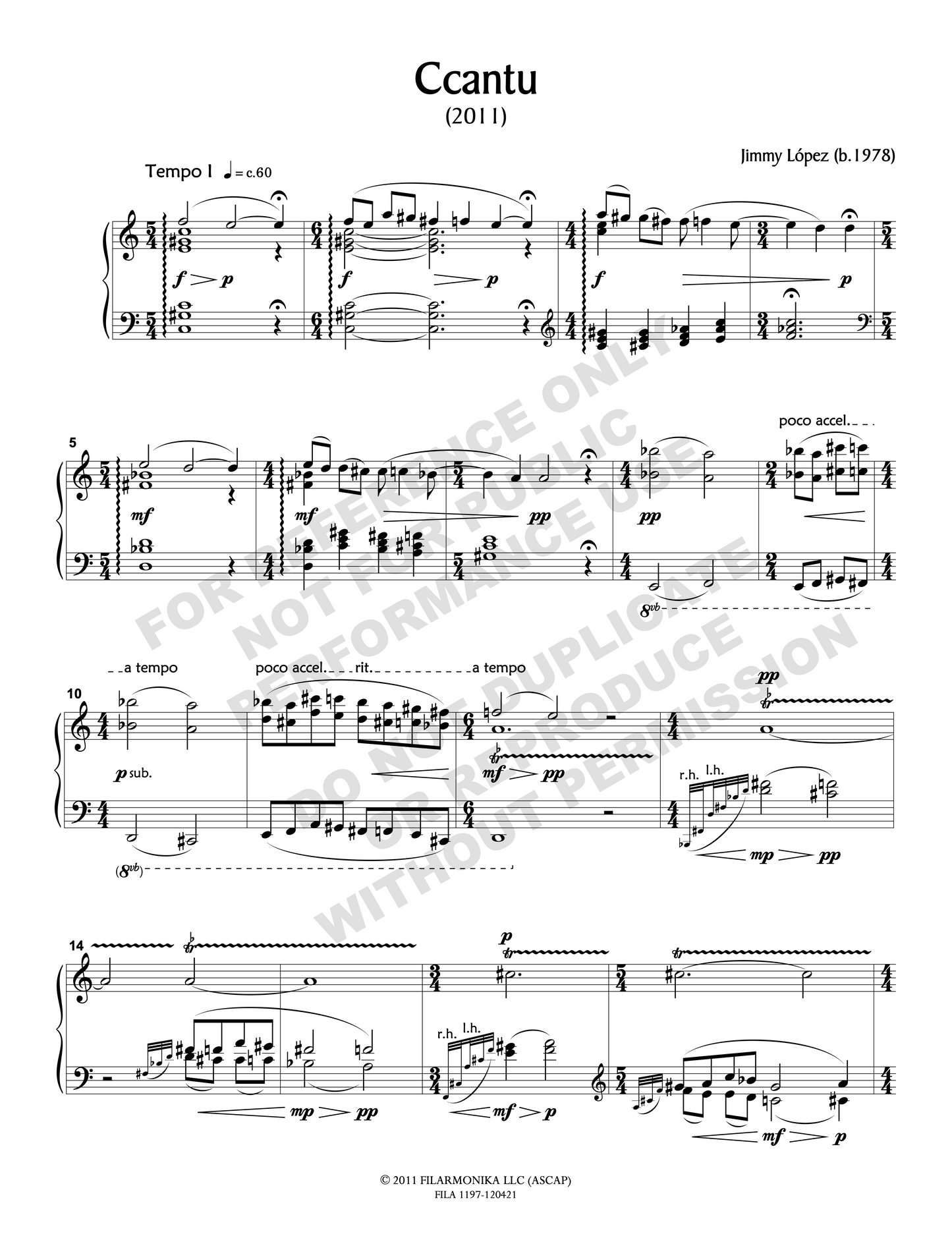Ccantu, for solo piano