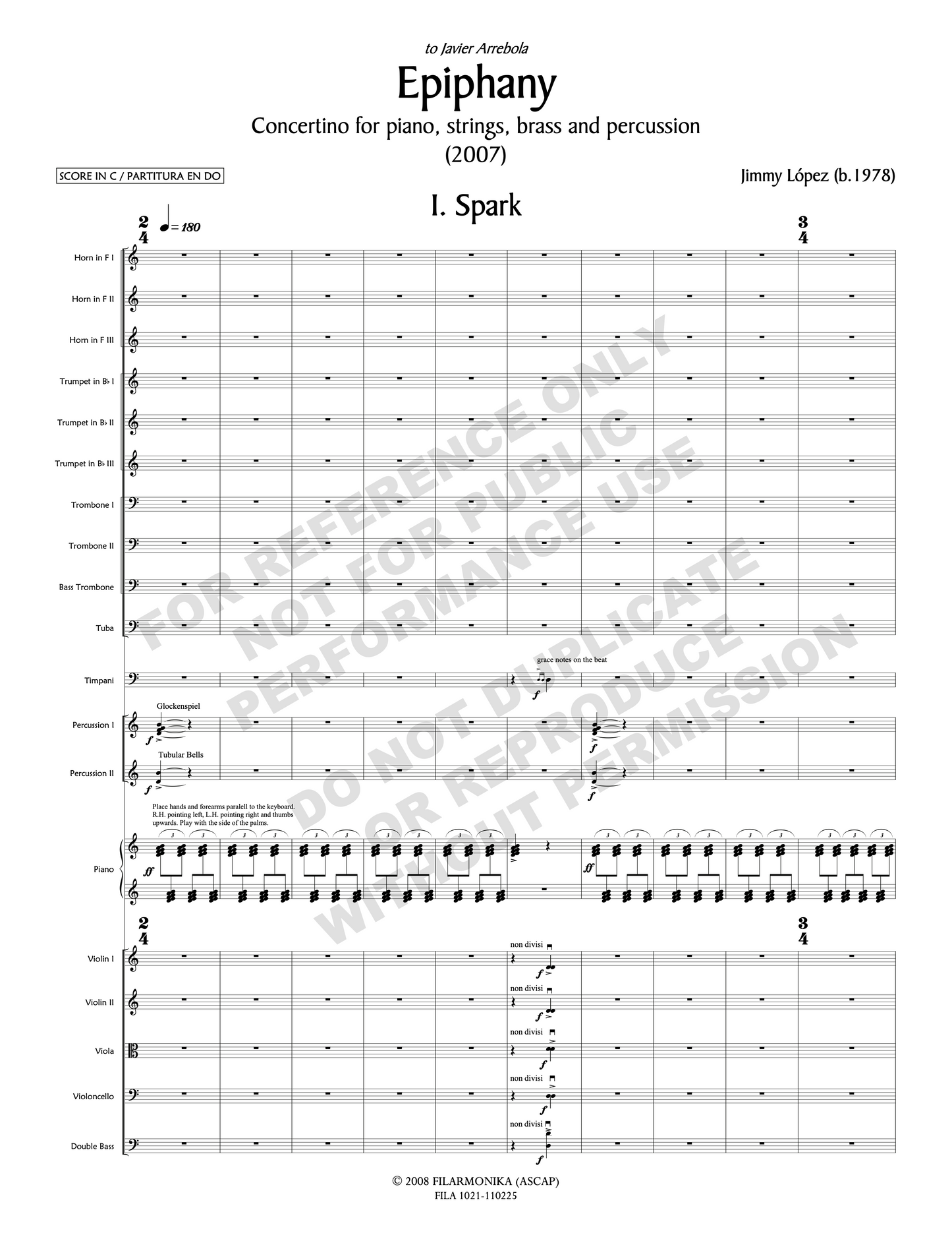 Epiphany, concertino for piano, strings, brass and percussion