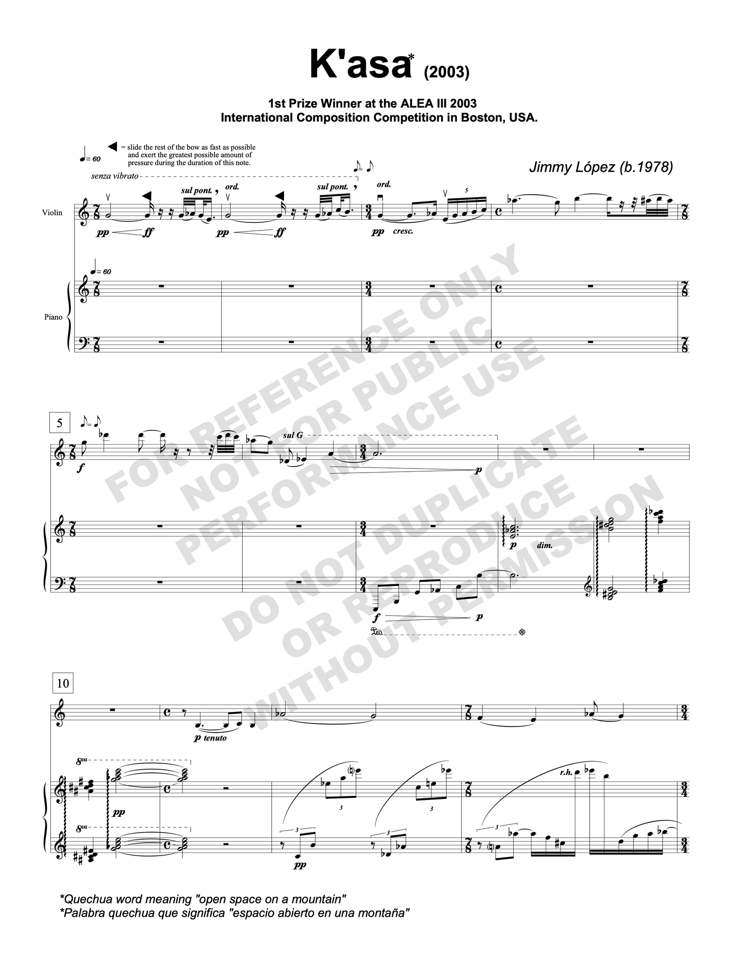 K'asa, for violin and piano