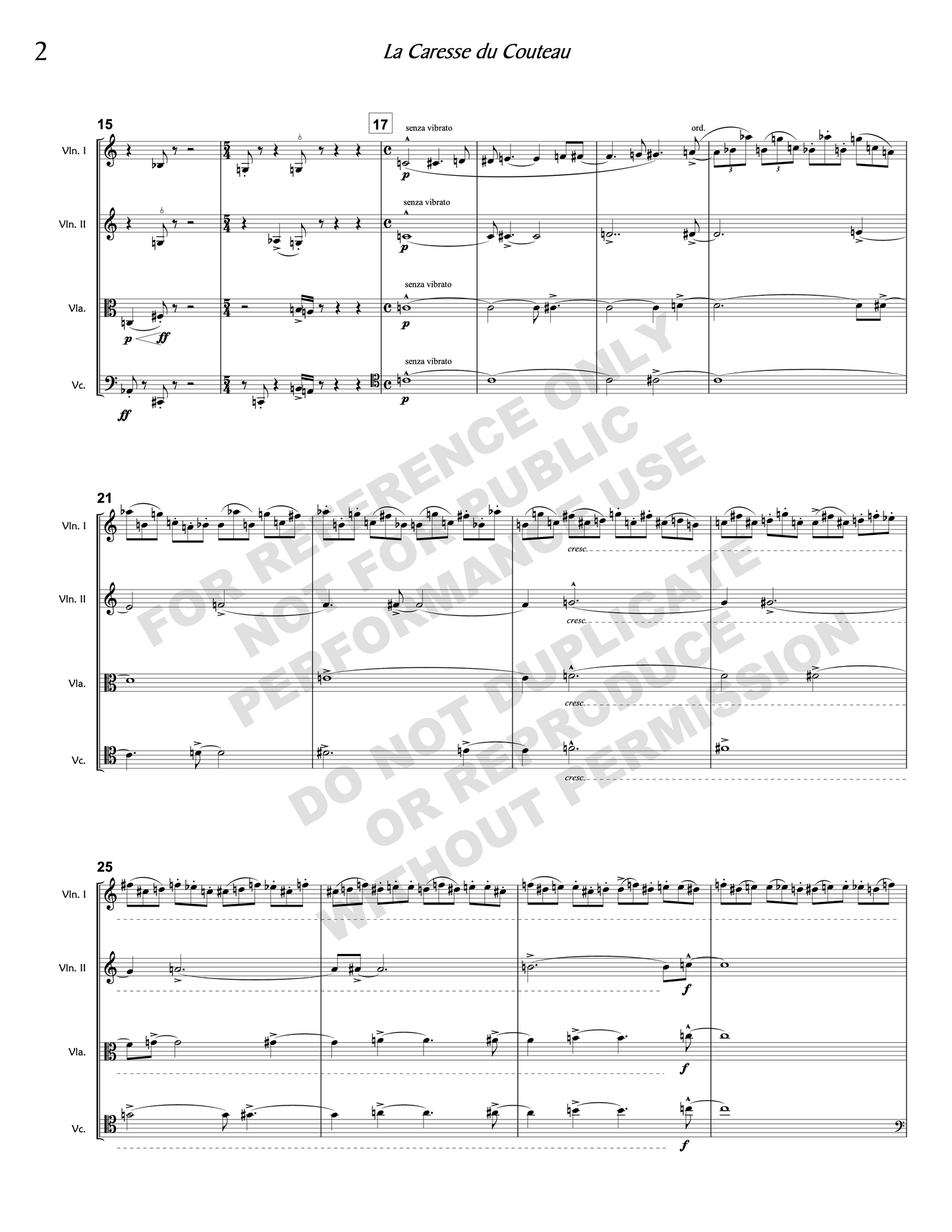 La Caresse du Couteau, for string quartet