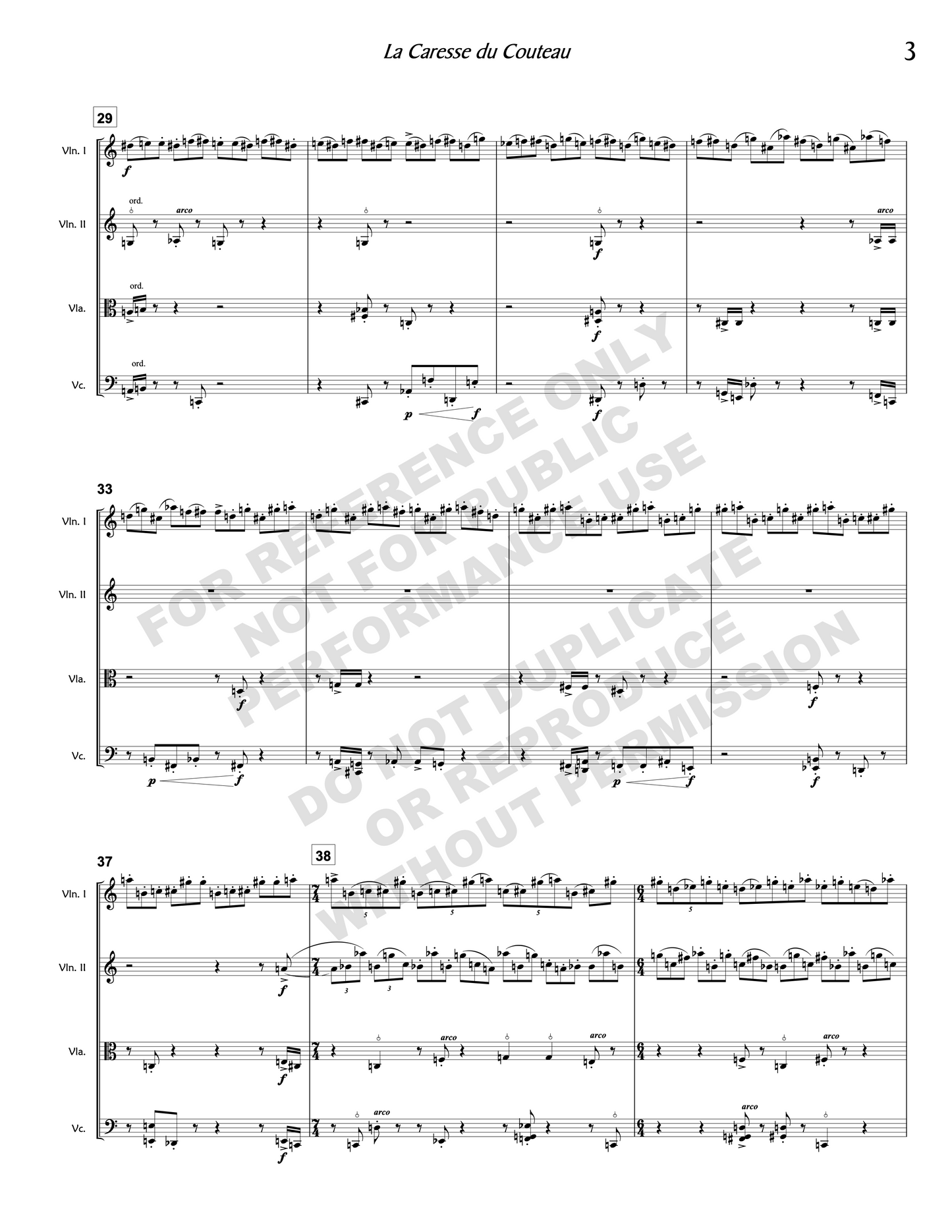 La Caresse du Couteau, for string quartet