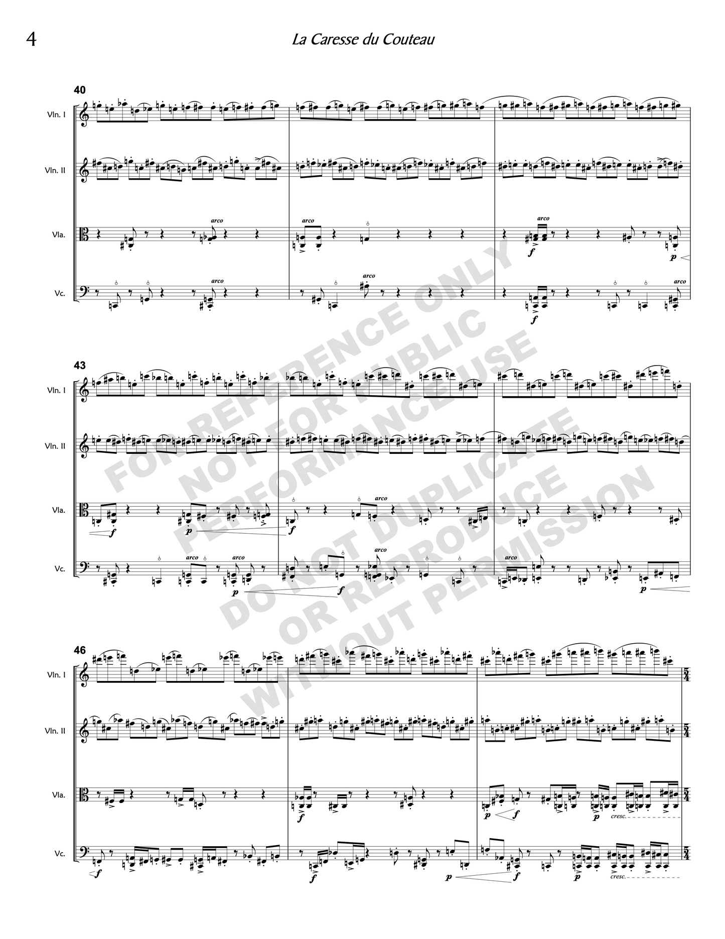 La Caresse du Couteau, for string quartet