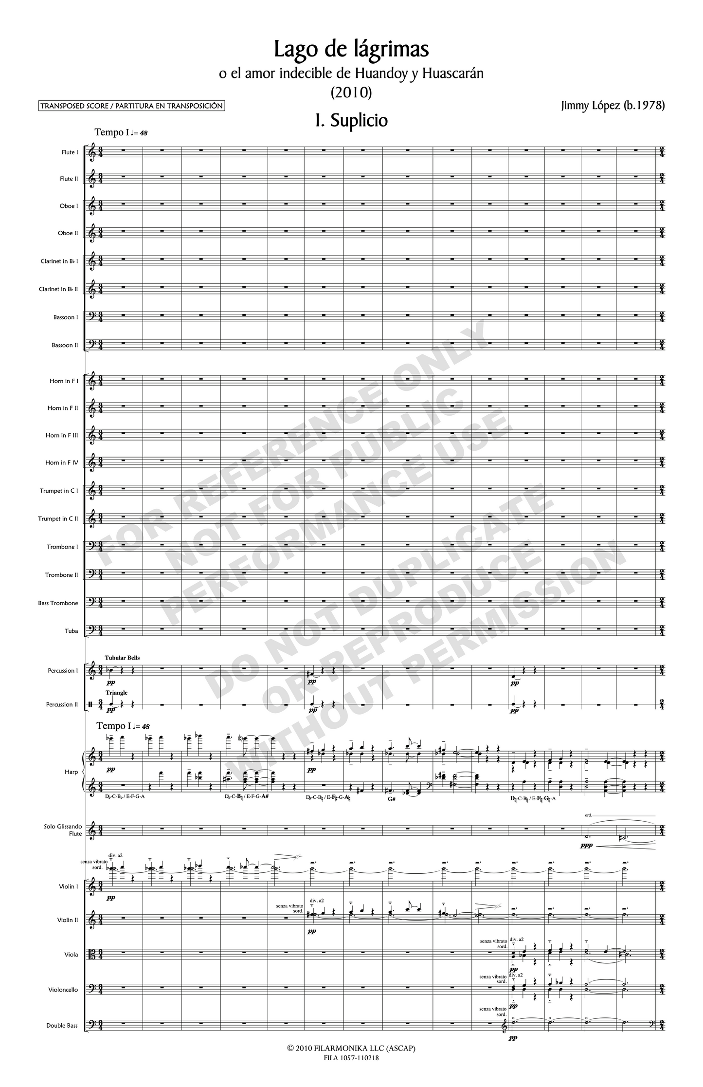 Lago de lágrimas, for flute and orchestra