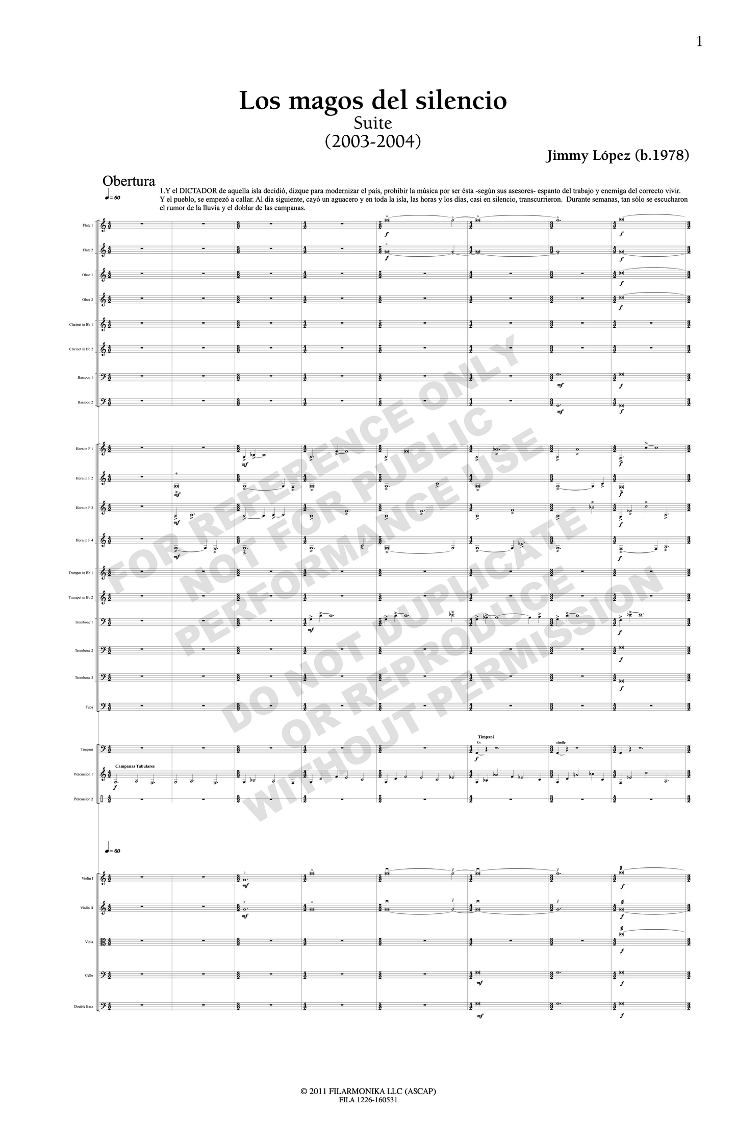 Los magos del silencio, suite for orchestra