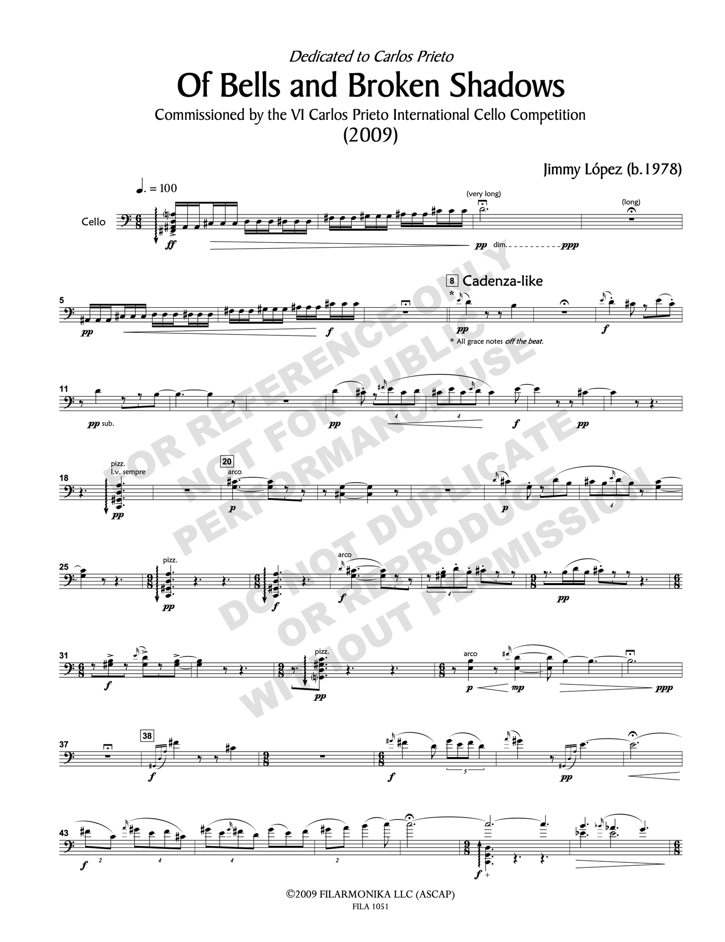 Of Bells and Broken Shadows, for cello and piano