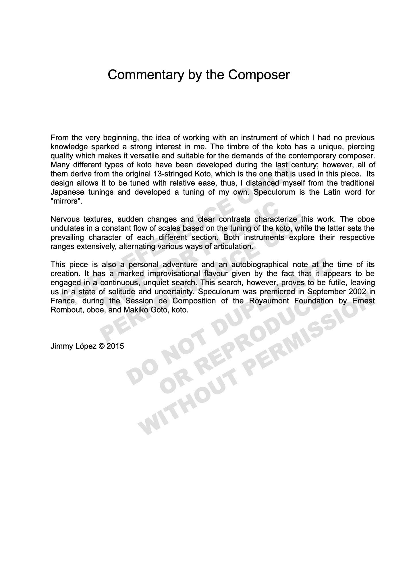 Speculorum, for oboe and koto