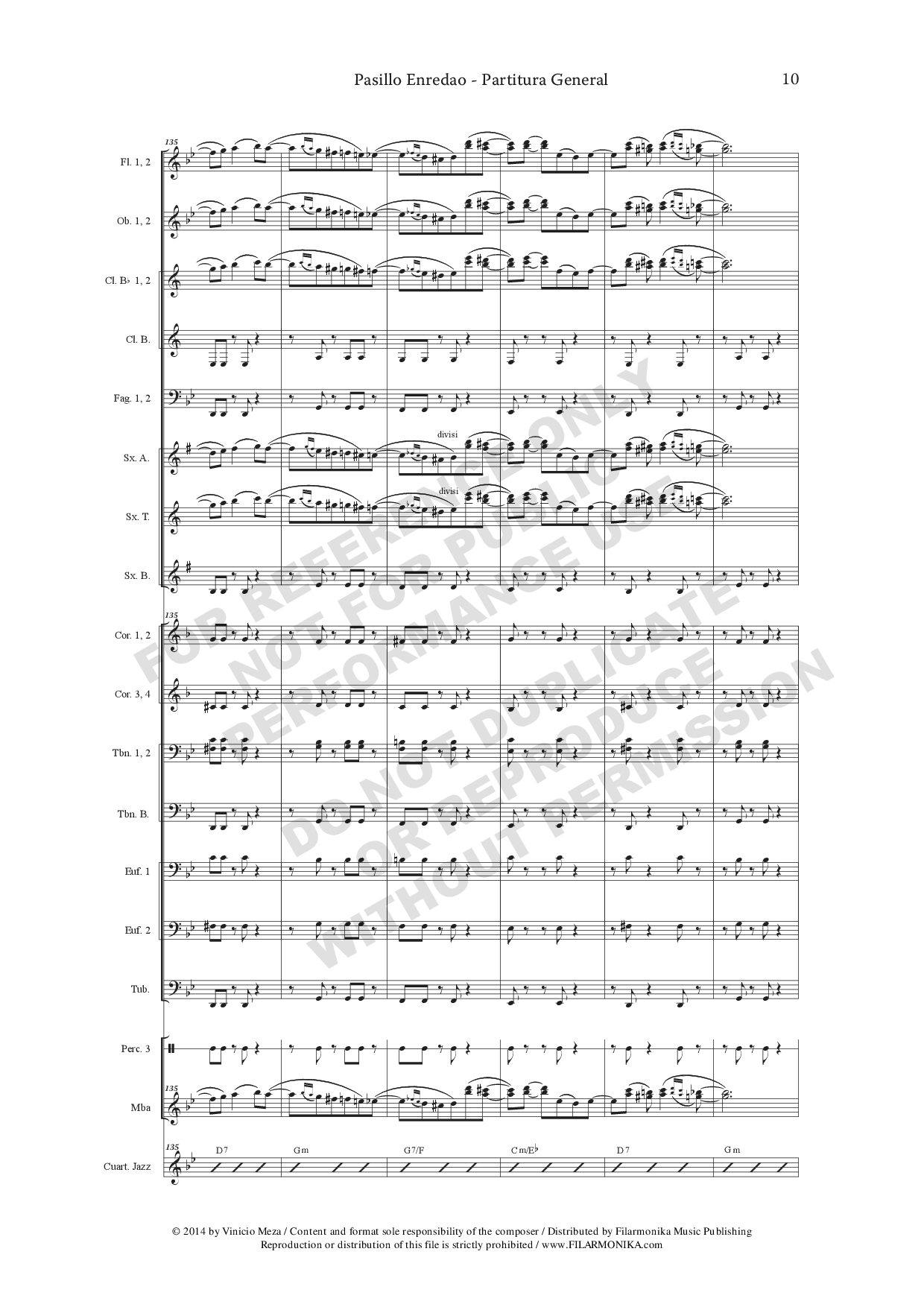 Pasillo enredao, for jazz quartet and concert band