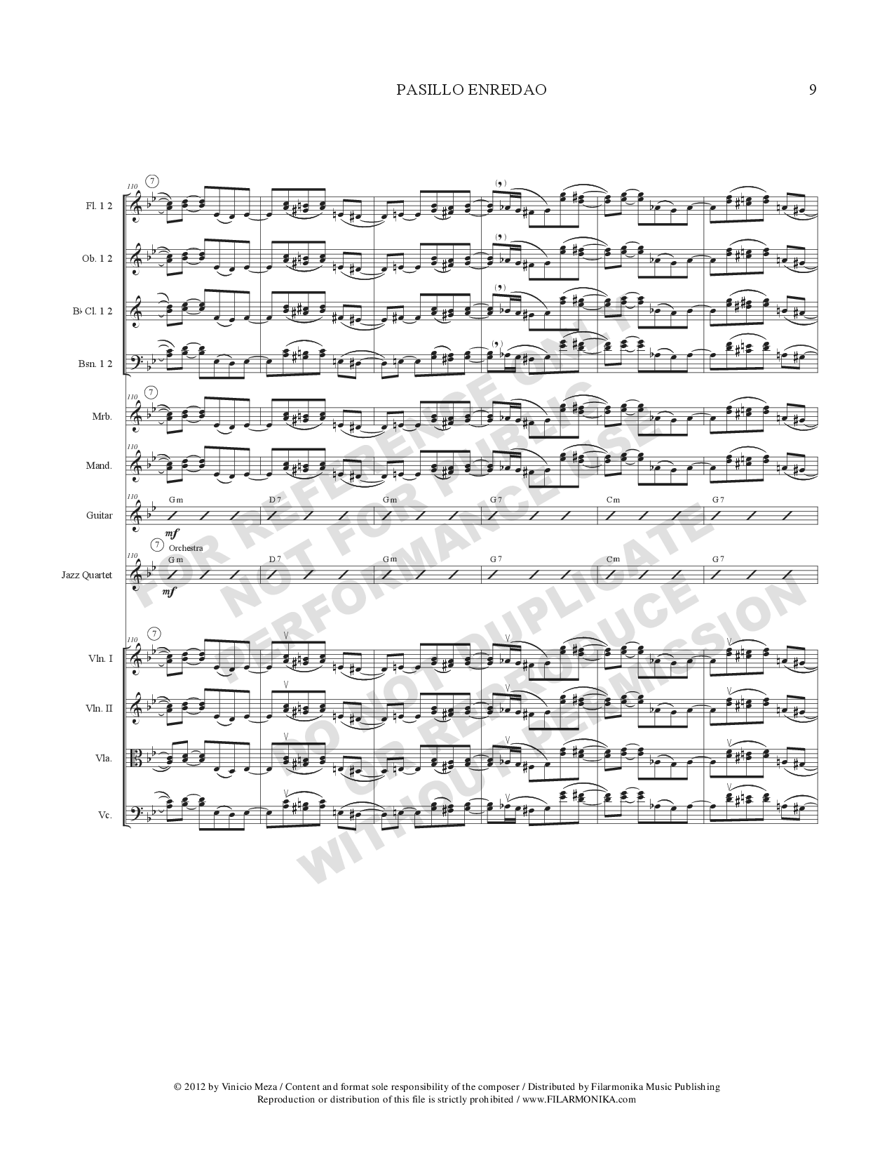 Pasillo enredao, for jazz quartet and orchestra