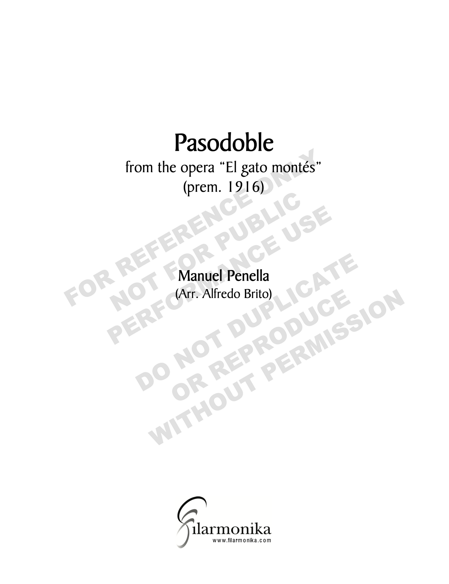 Pasodoble from El gato montés, for orchestra