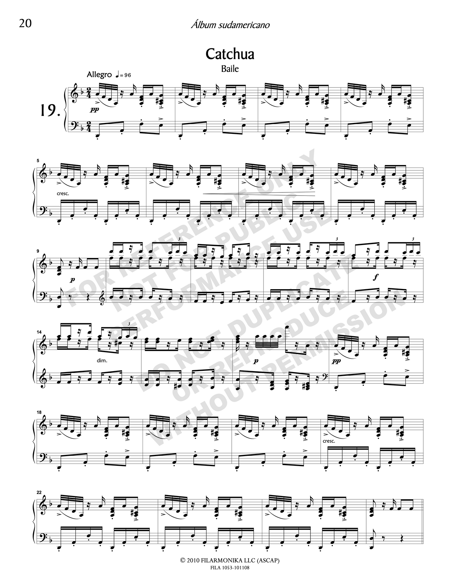 Álbum Sudamericano, Collection of Popular Songs and Dances for solo piano