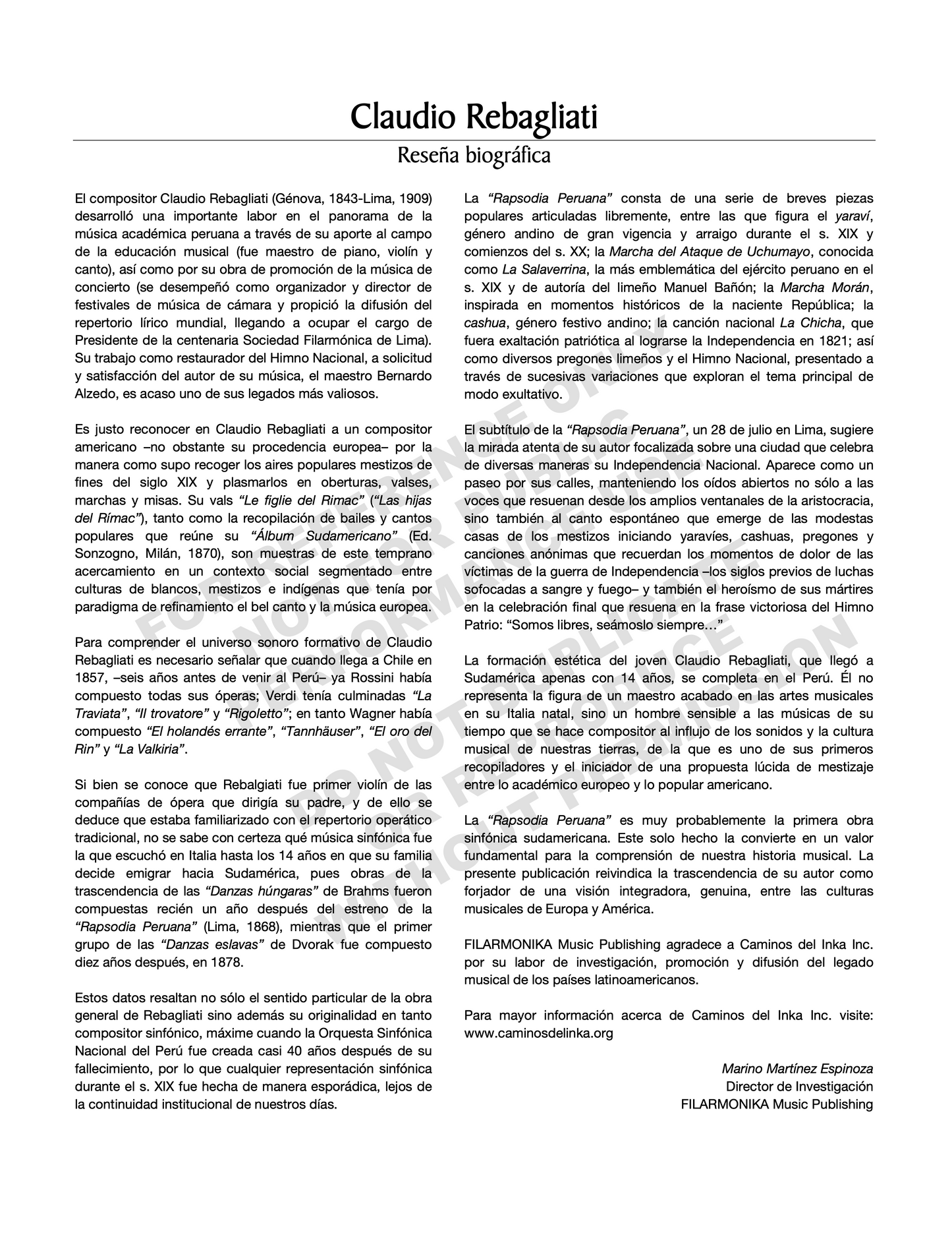 Rapsodia Peruana, for orchestra