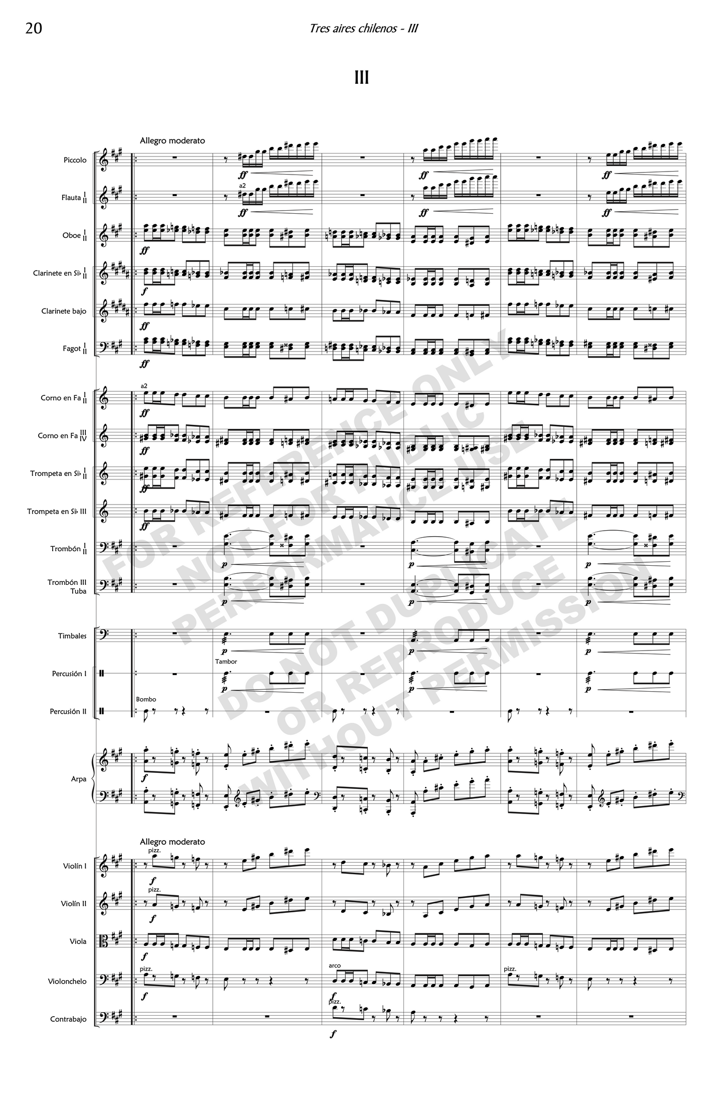 Tres aires chilenos, for orchestra