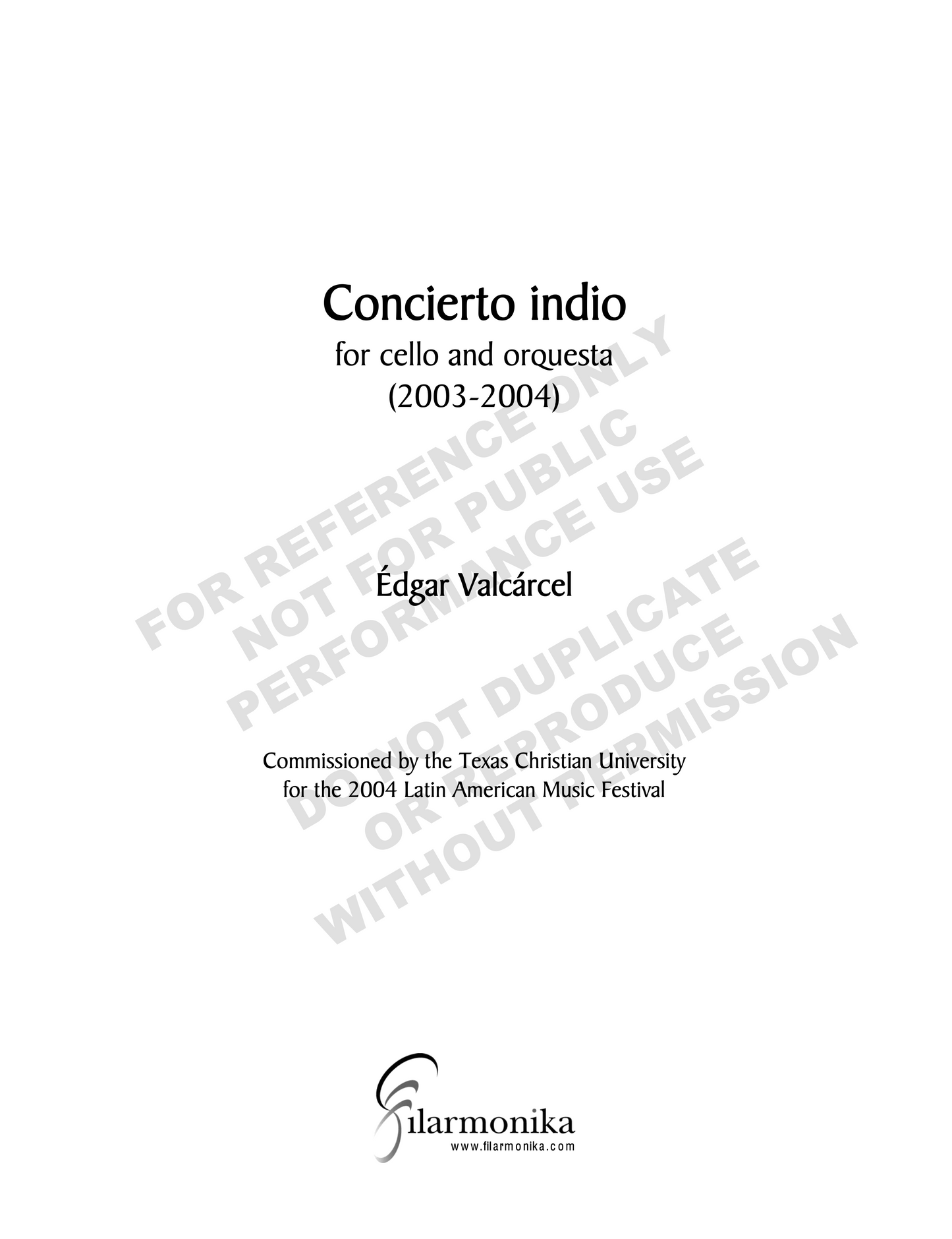 Concierto indio, for cello and orchestra