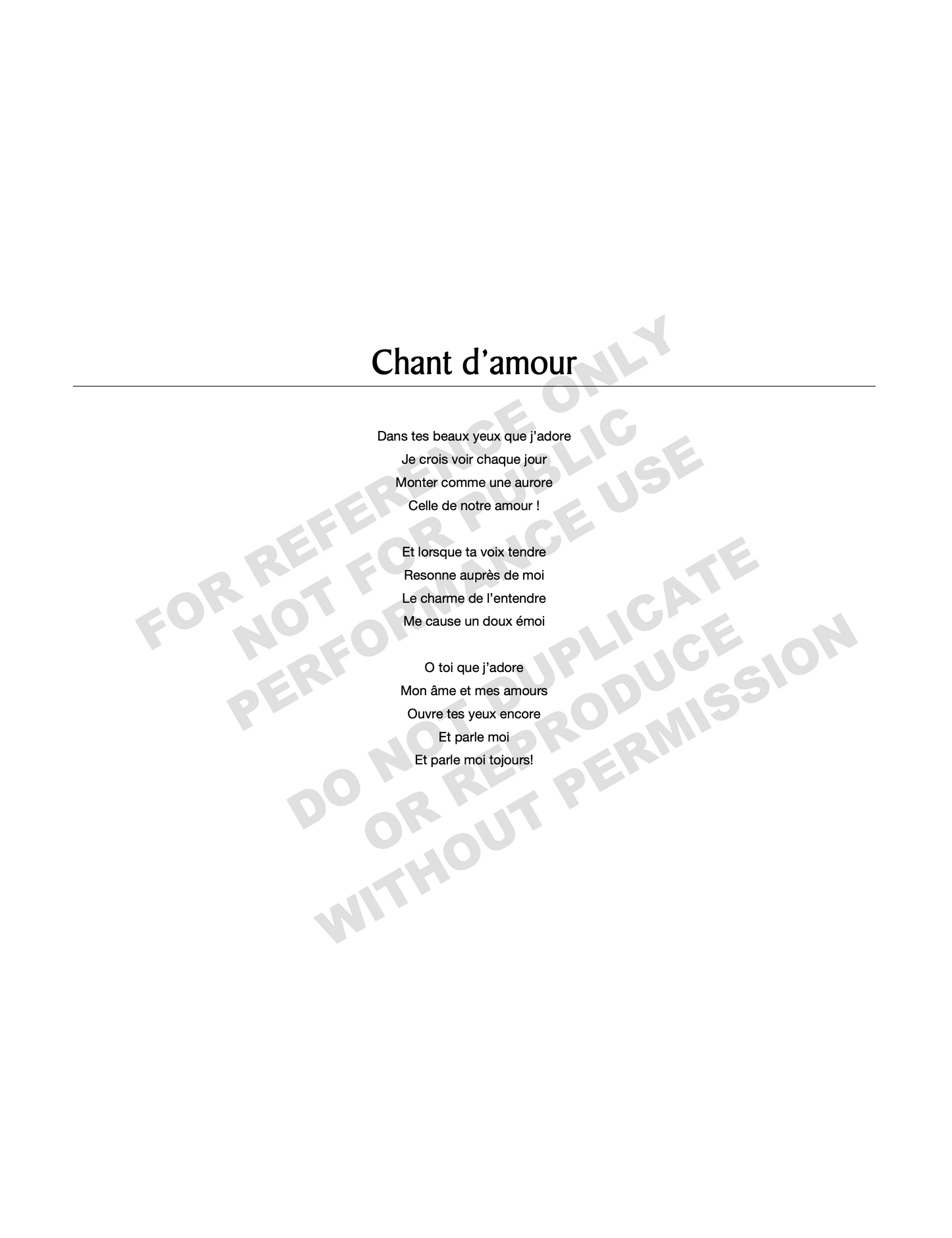 Chant d'amour, for voice and orchestra