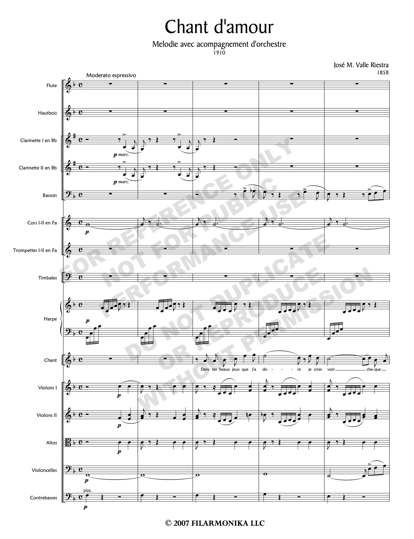 Chant d'amour, for voice and orchestra