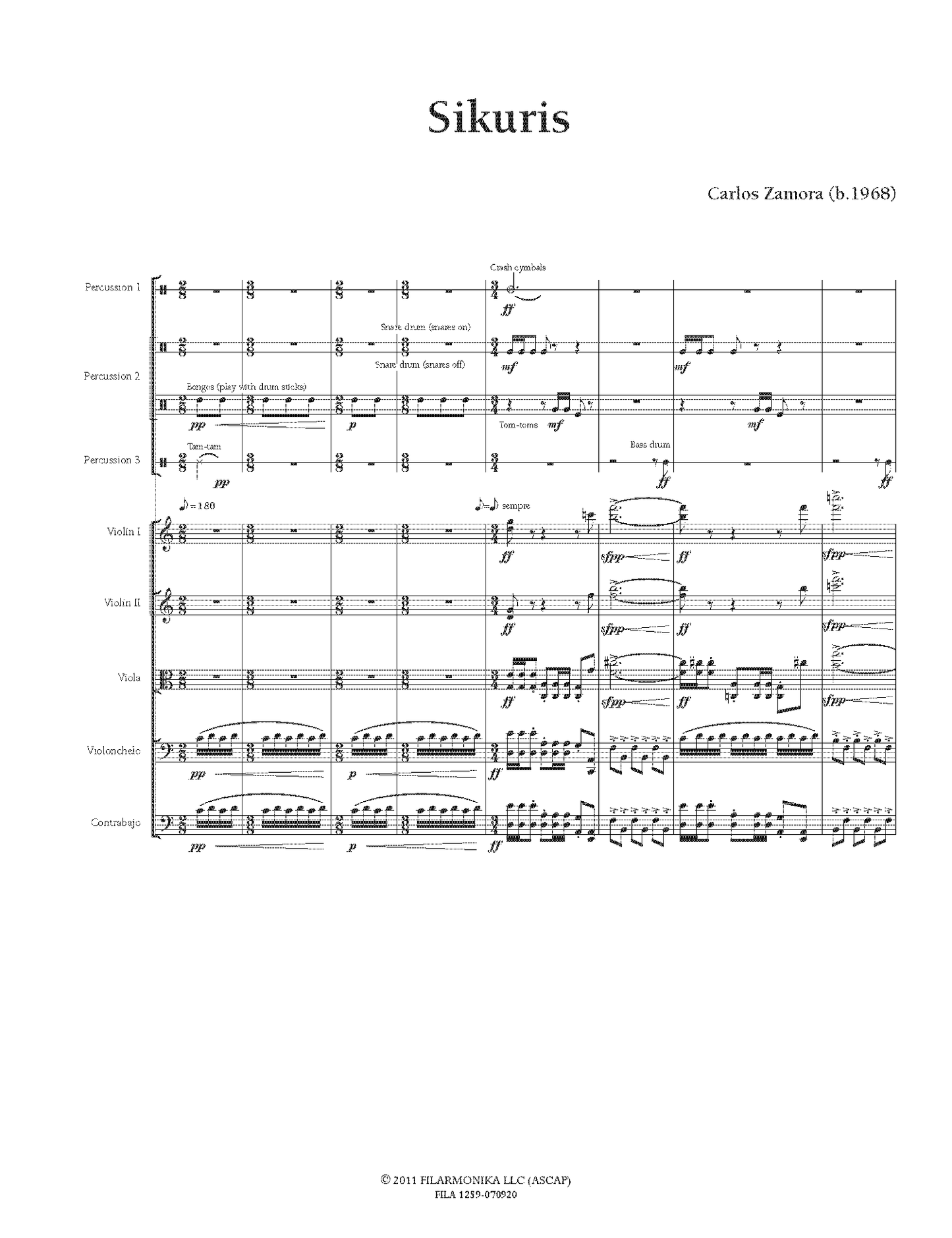 Sikuris, for strings and percussion