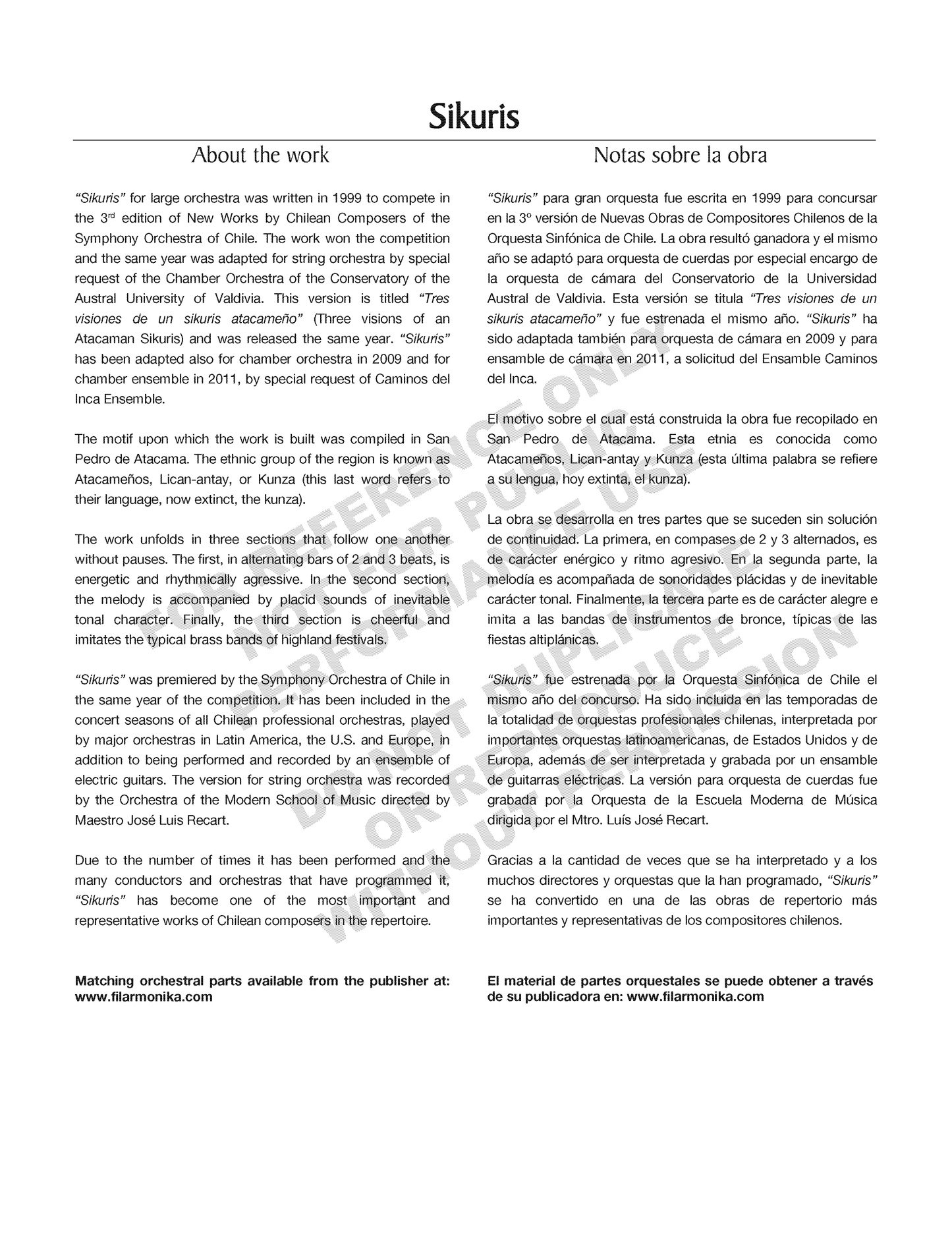 Sikuris, for chamber orchestra