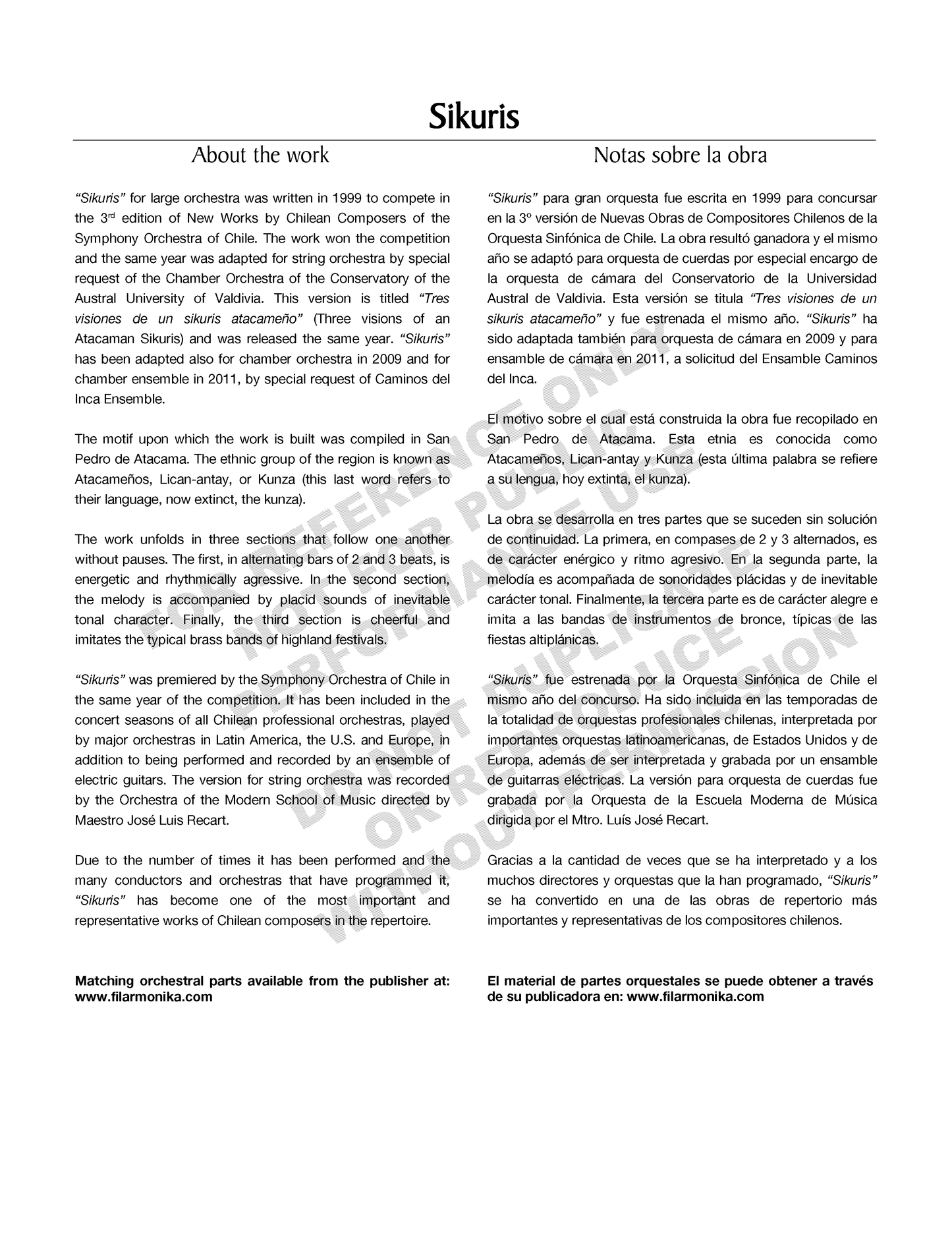 Tres visiones de un sikuris atacameño, for strings