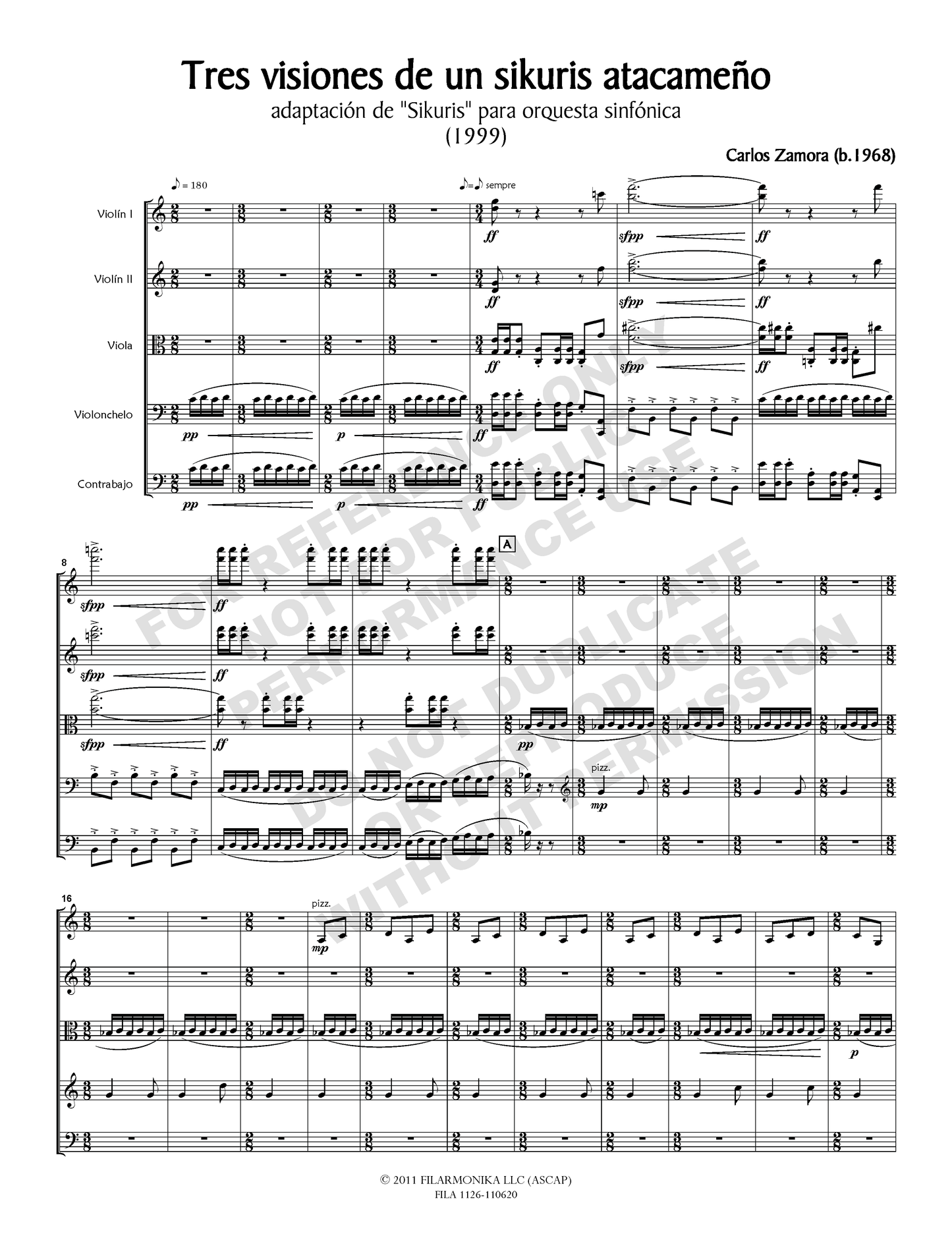 Tres visiones de un sikuris atacameño, for strings