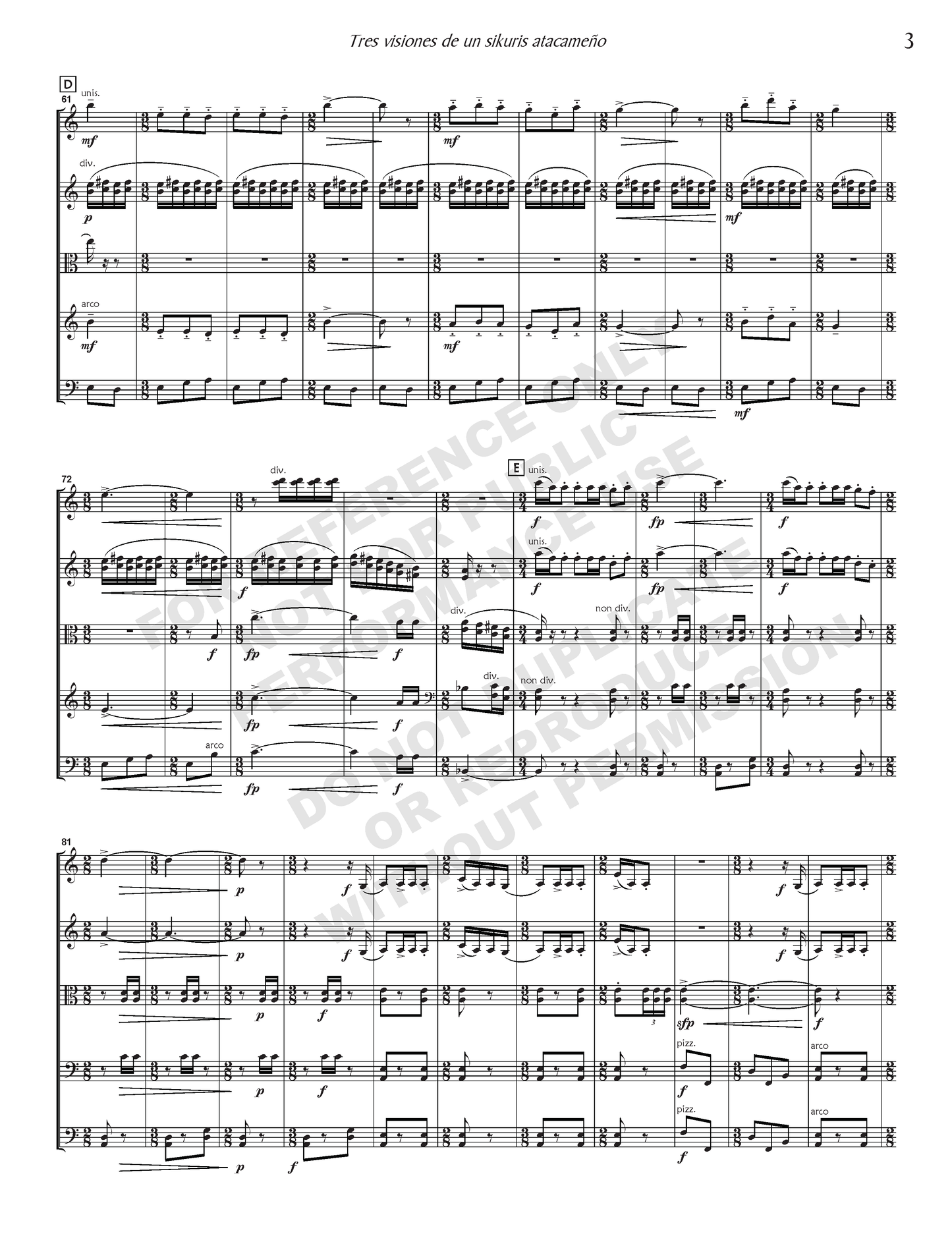 Tres visiones de un sikuris atacameño, for strings