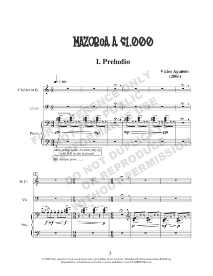 Mazorca a $1000, for clarinet, cello, and piano