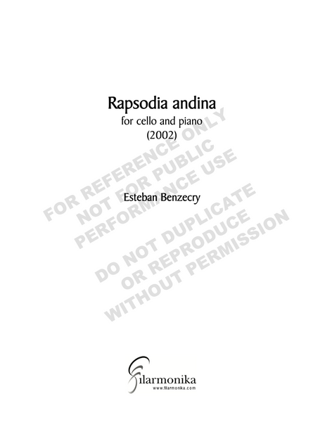 Rapsodia Andina, for cello and piano