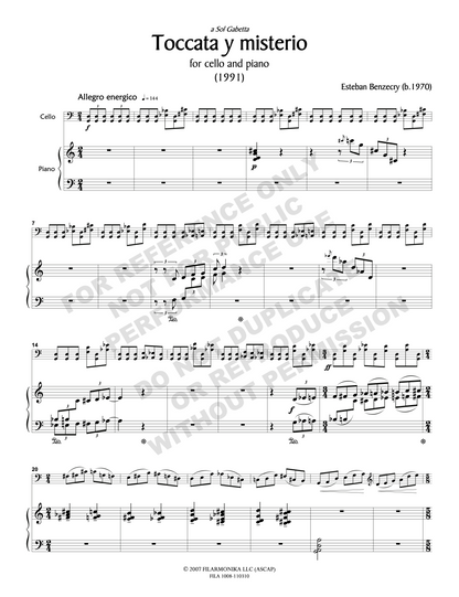 Toccata y misterio, for cello and piano