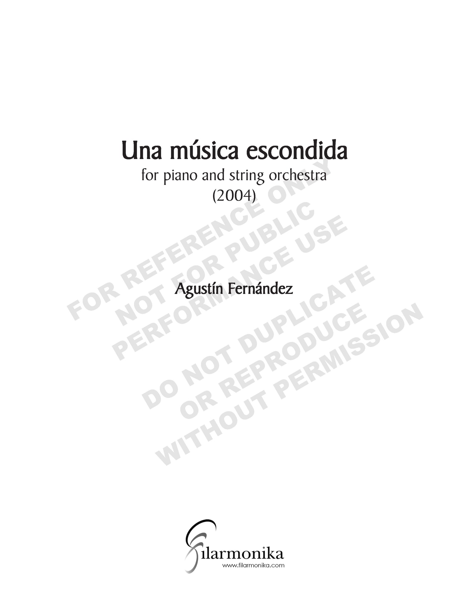 Una música escondida, for piano and strings