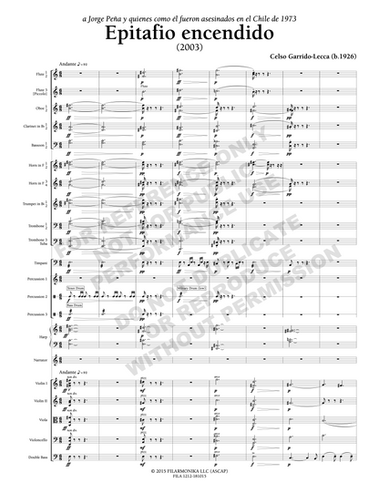 Epitafio encendido, for narrator and orchestra