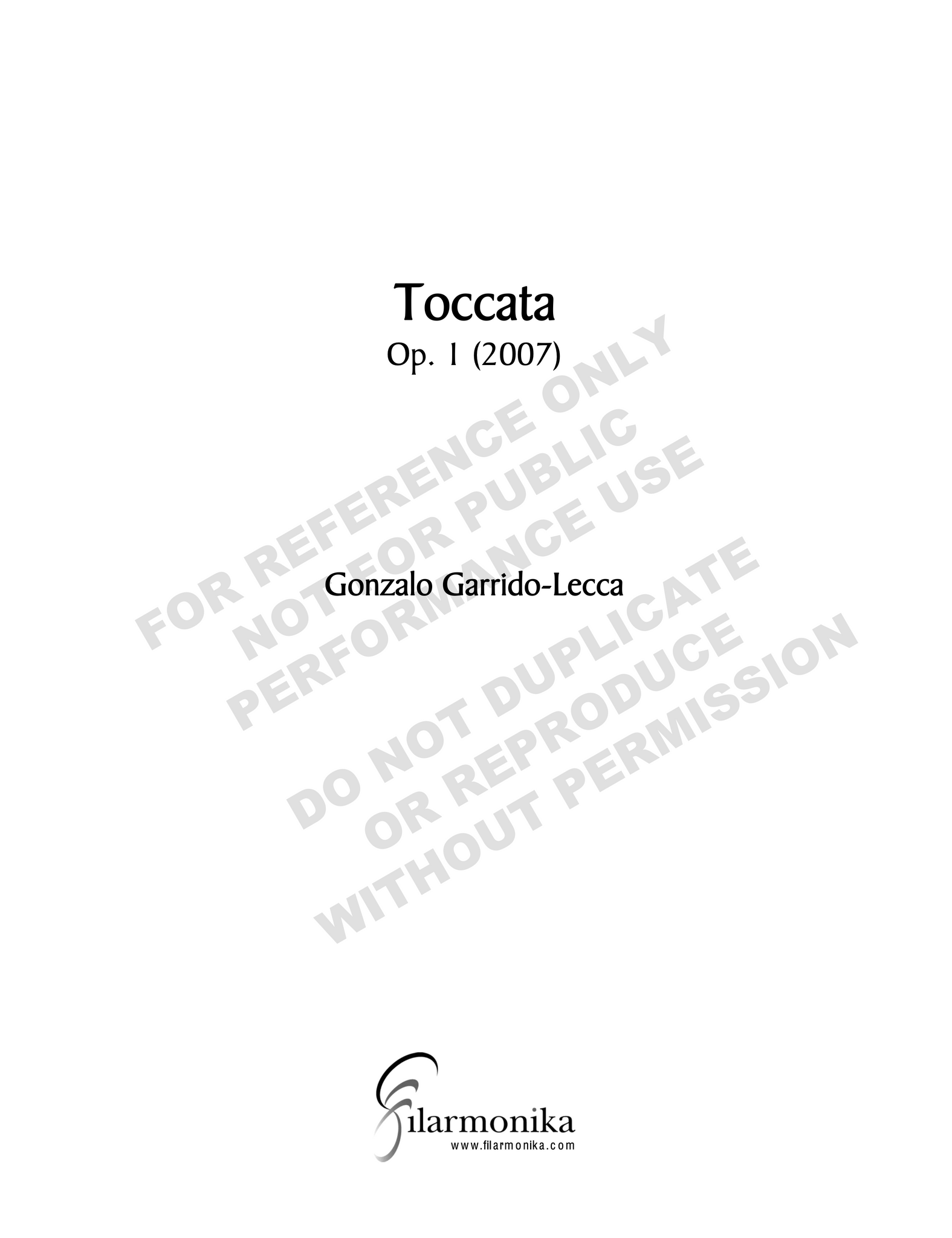 Tocatta Op. 1, for orchestra