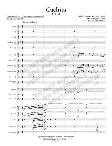 Cachita, for orchestra (arr. Cerón)