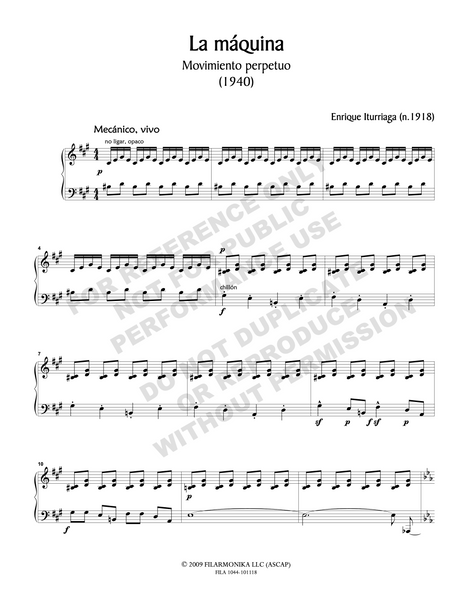 Works for piano (Pregón y danza, Tres piezas para piano, ensayos interválicos, Movimiento perpetuo)