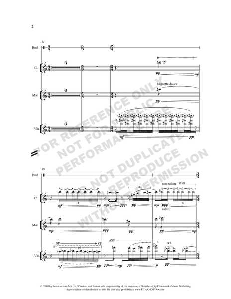 Noviembre fragmentado, for clarinet, violin, percussion, and electronics