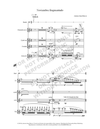 Noviembre fragmentado, for clarinet, violin, percussion, and electronics