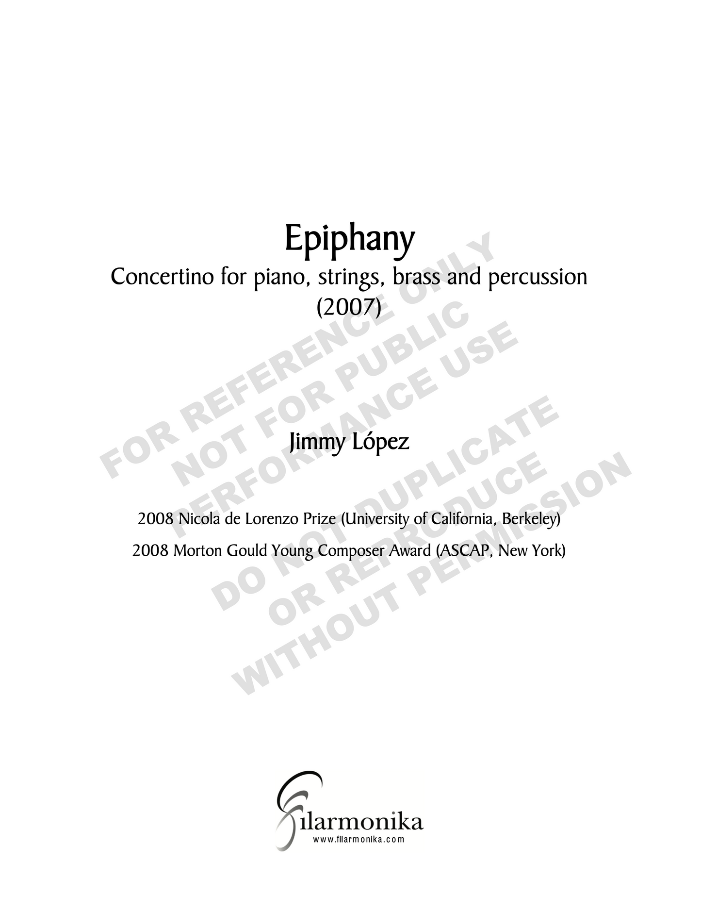 Epiphany, concertino for piano, strings, brass and percussion