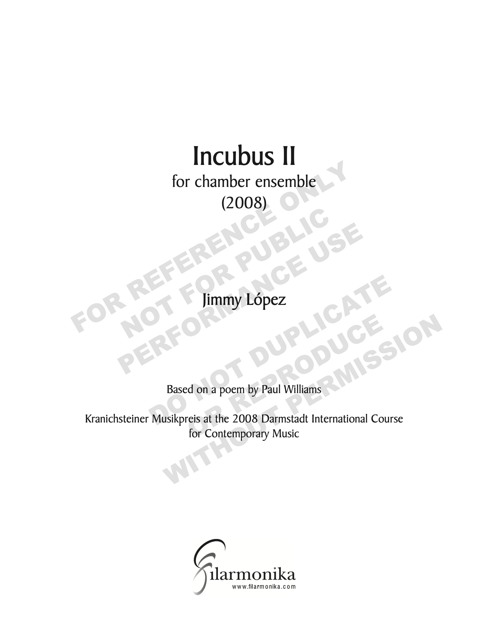 Incubus II, for chamber ensemble