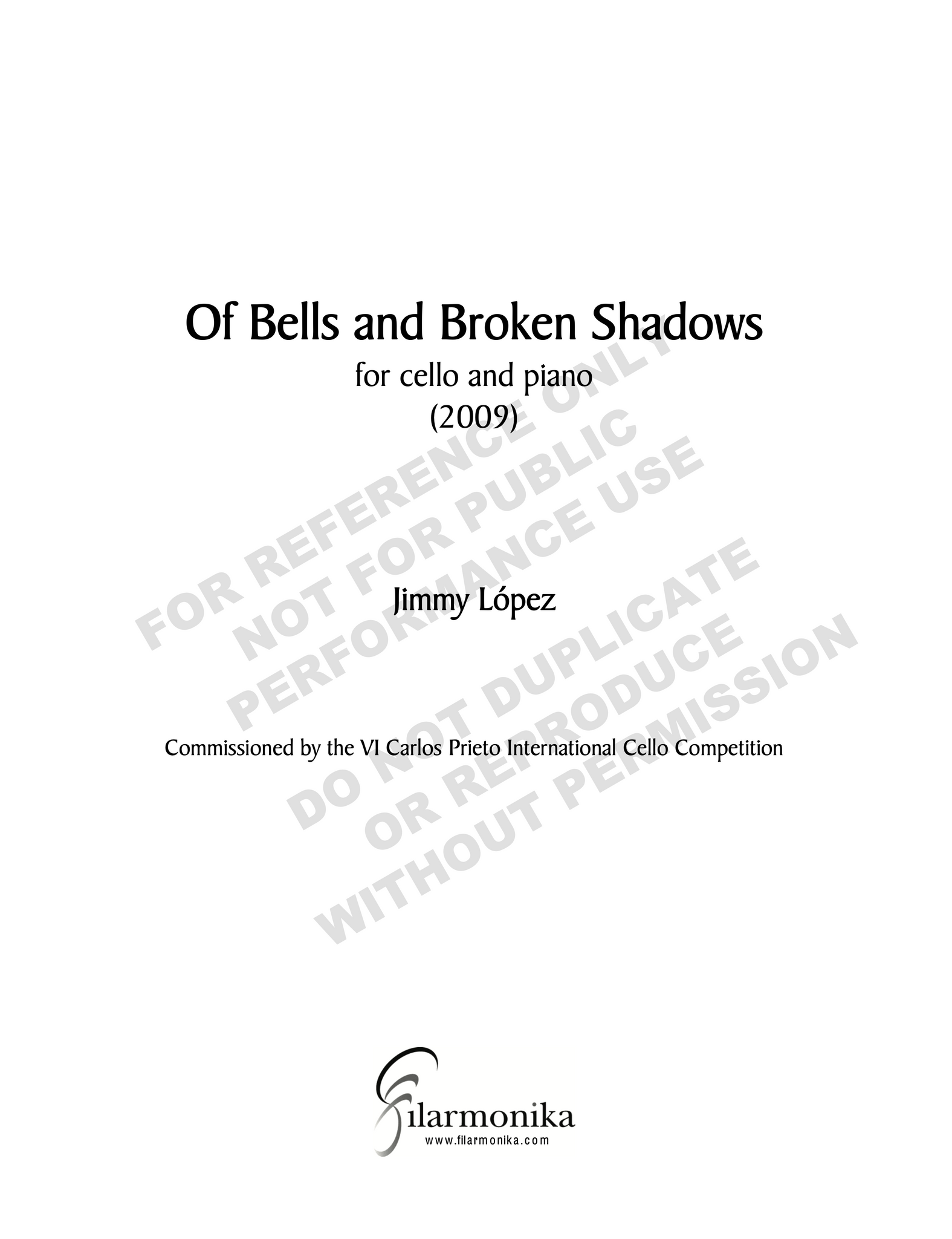Of Bells and Broken Shadows, for cello and piano