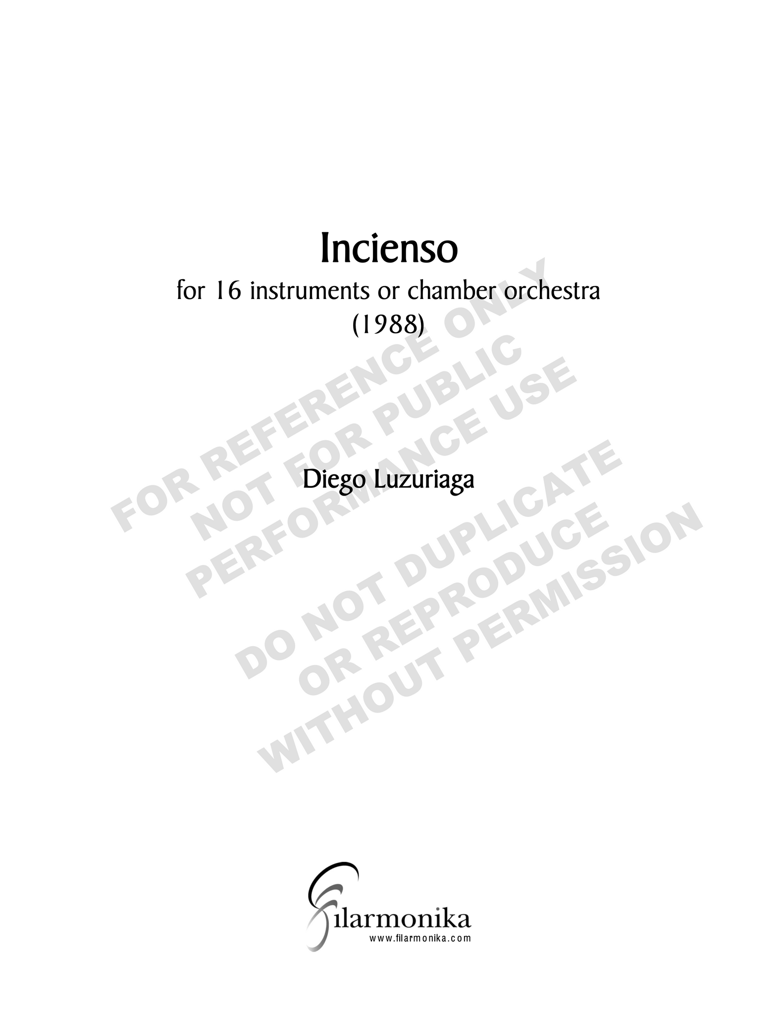 Incienso, for chamber orchestra or ensemble