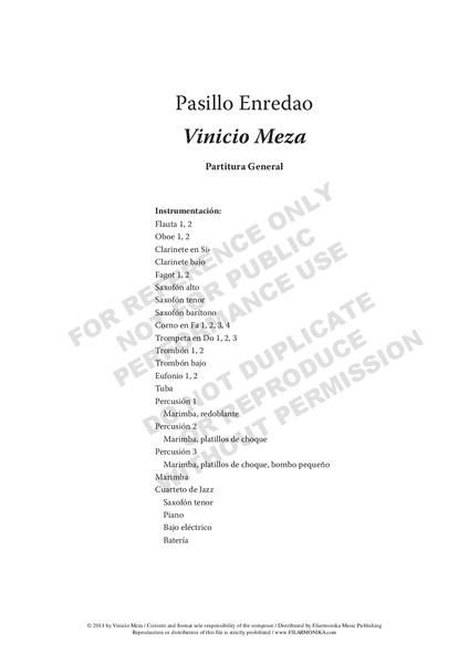 Pasillo enredao, for jazz quartet and concert band